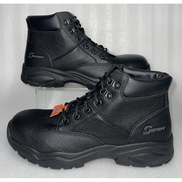 S Sport By Skechers Elton Black Steel Toe Leather Work Boots Men's Size 10.5 NEW - Picture 1 of 16